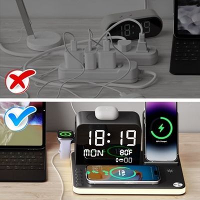 7 in 1 Wireless Charging Station with Clock & Night Light