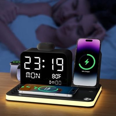7 in 1 Wireless Charging Station with Clock & Night Light